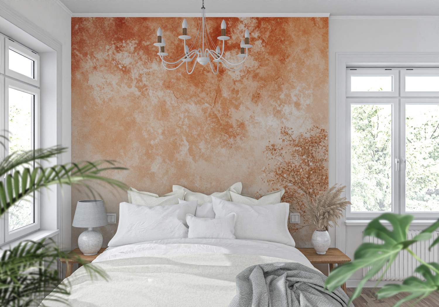 Papier peint terracotta effet tie and dye tendance mur