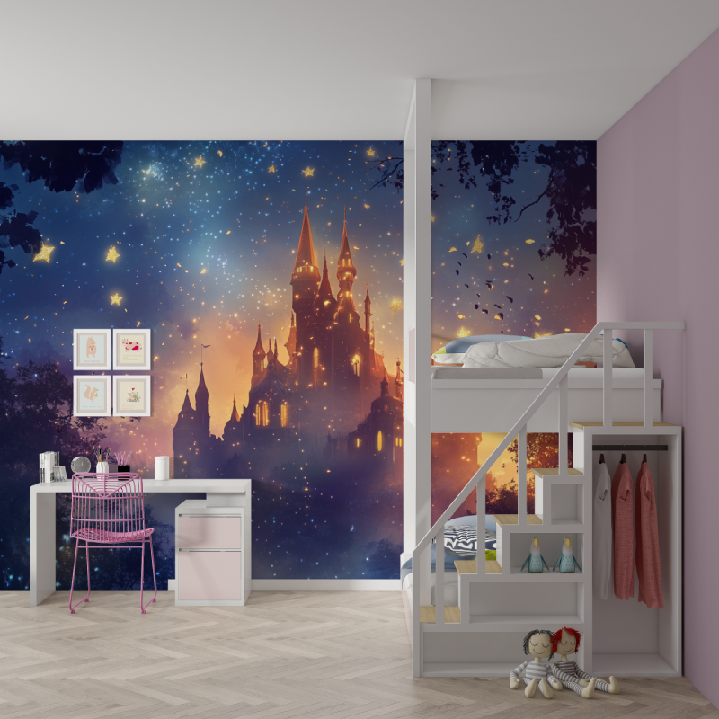 Papier peint princesse chateau des reves mur chambre fille