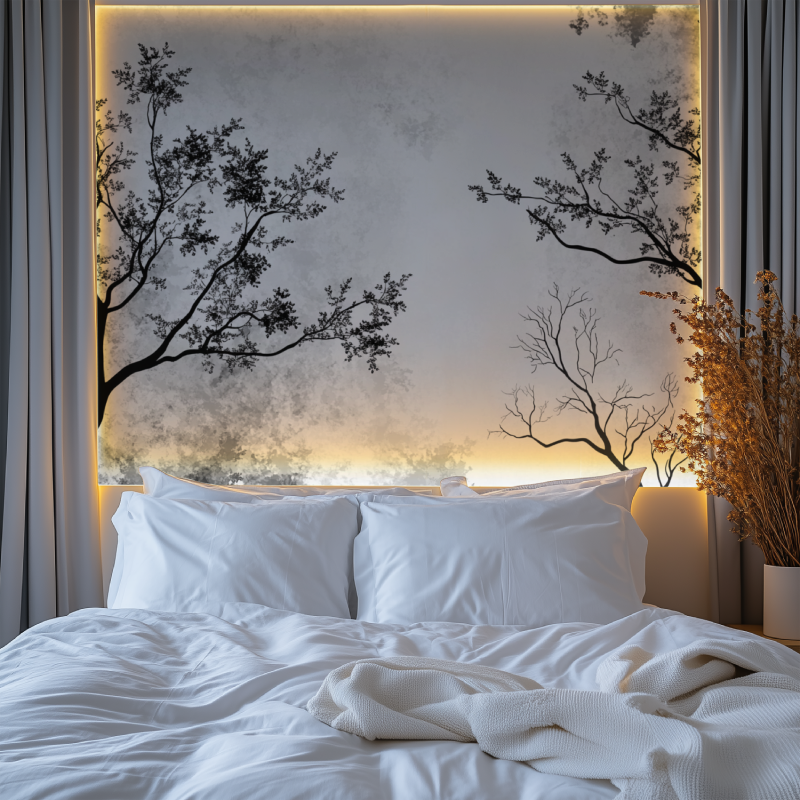 Papier peint arbre noir et blanc couloir chambre premium
