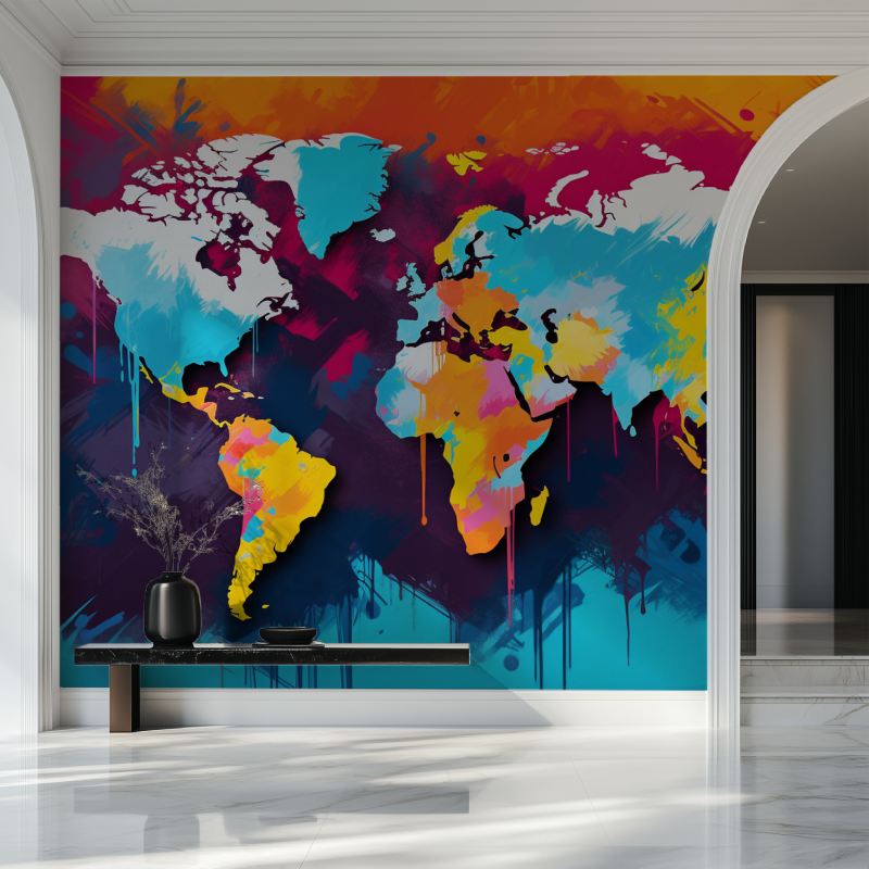 Papier peint carte du monde graffiti salon beau
