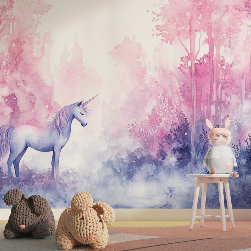 Papier peint panoramique licorn...bois tapisserie pour fille