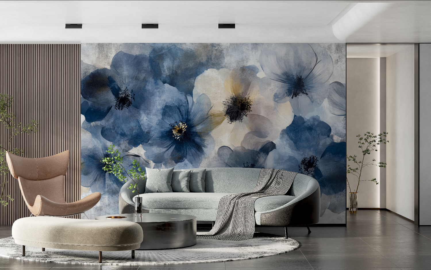 Papier peint aquarelle fleurs a...es sur beton tendance 2024