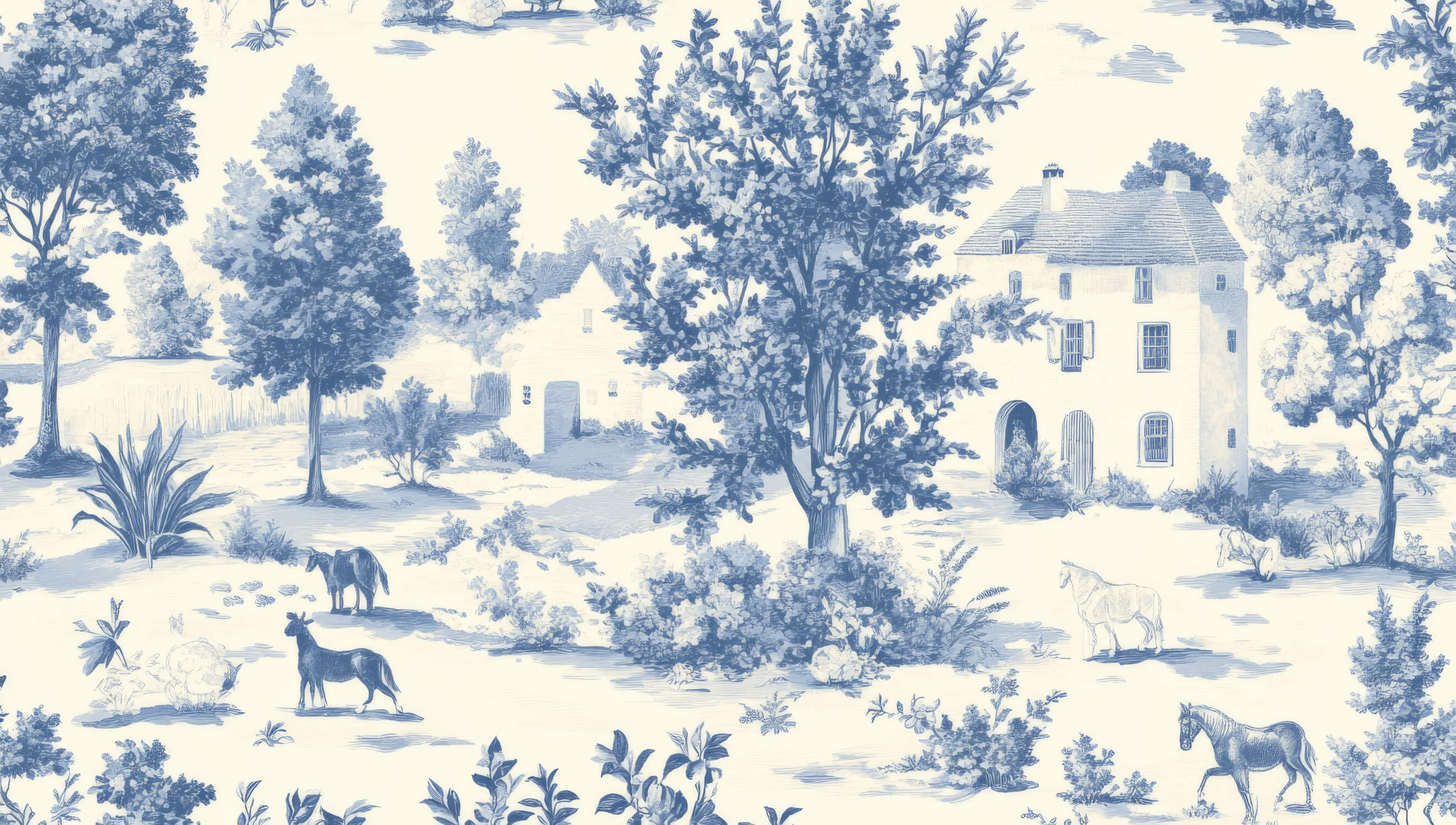Papier Peint Toile De Jouy Bleu Art