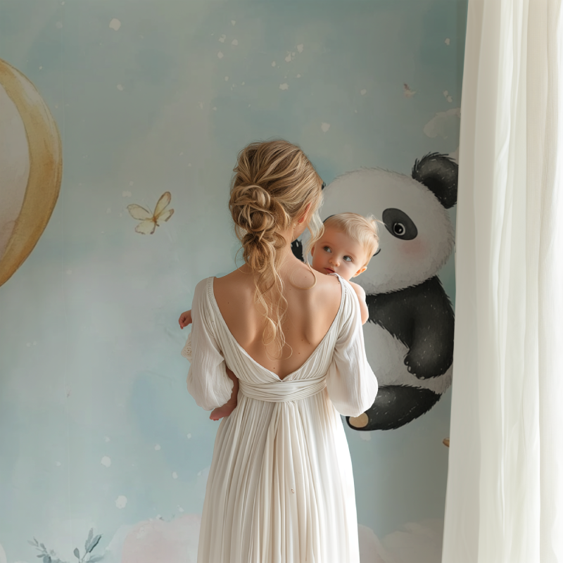 Papier peint panda et montgolfiere bb123