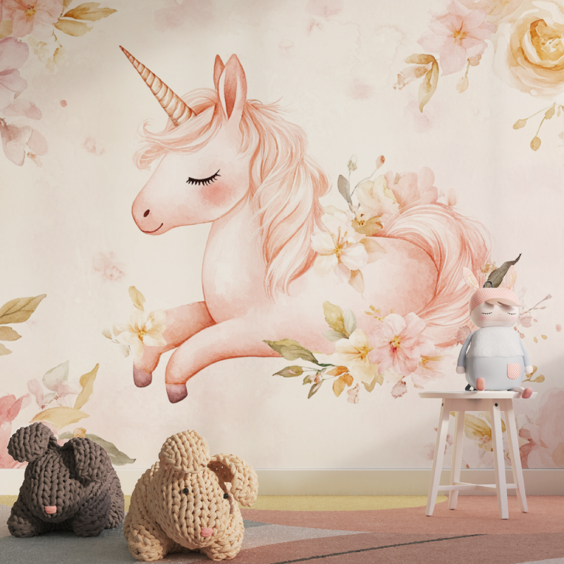 Papier peint licorne chambre en fleur tapisserie pour fille
