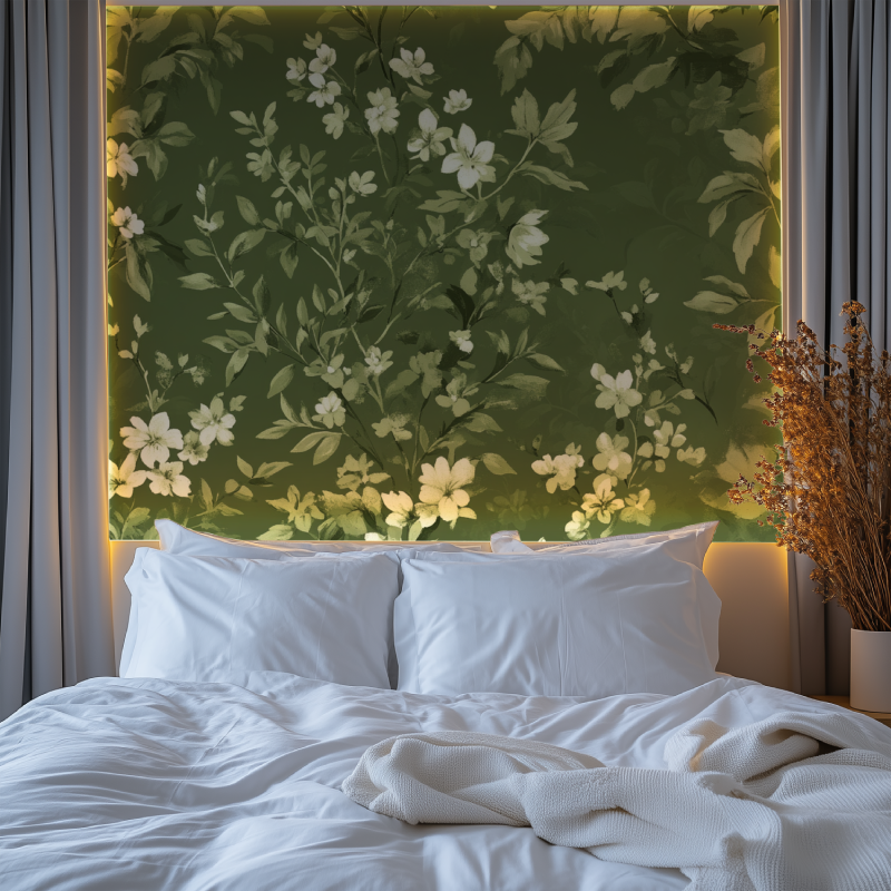 Papier peint vintage floral vert chambre premium