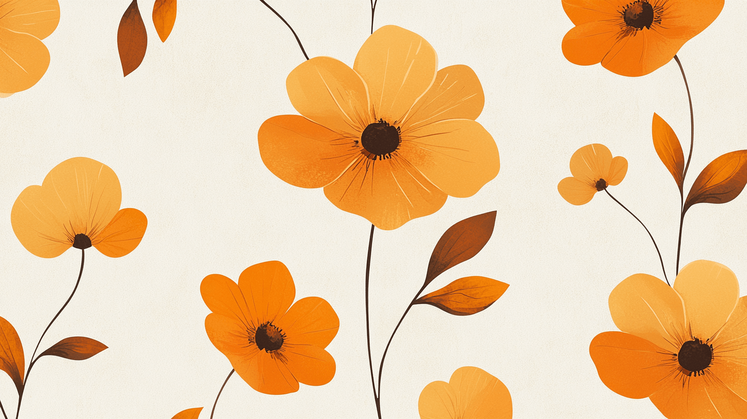 Papier Peint Vinyl a Fleurs Oranges Vintage