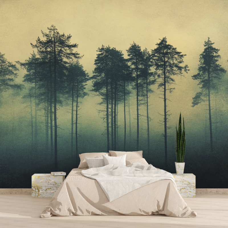 Papier peint aquarelle foret en...e de brume tapisserie 2025