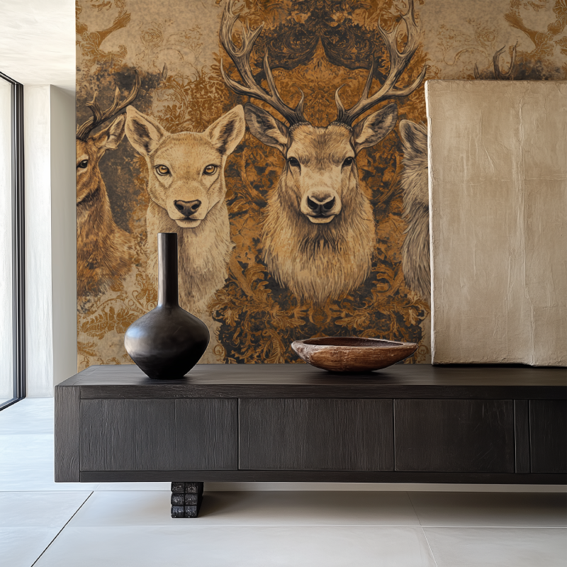 Papier peint vintage portrait animaux salle manger papier