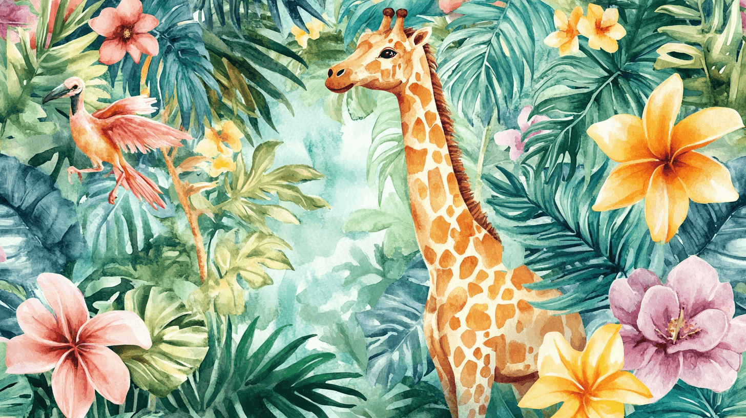 Papier Peint Animaux Arc-En-Ciel Et Jungle