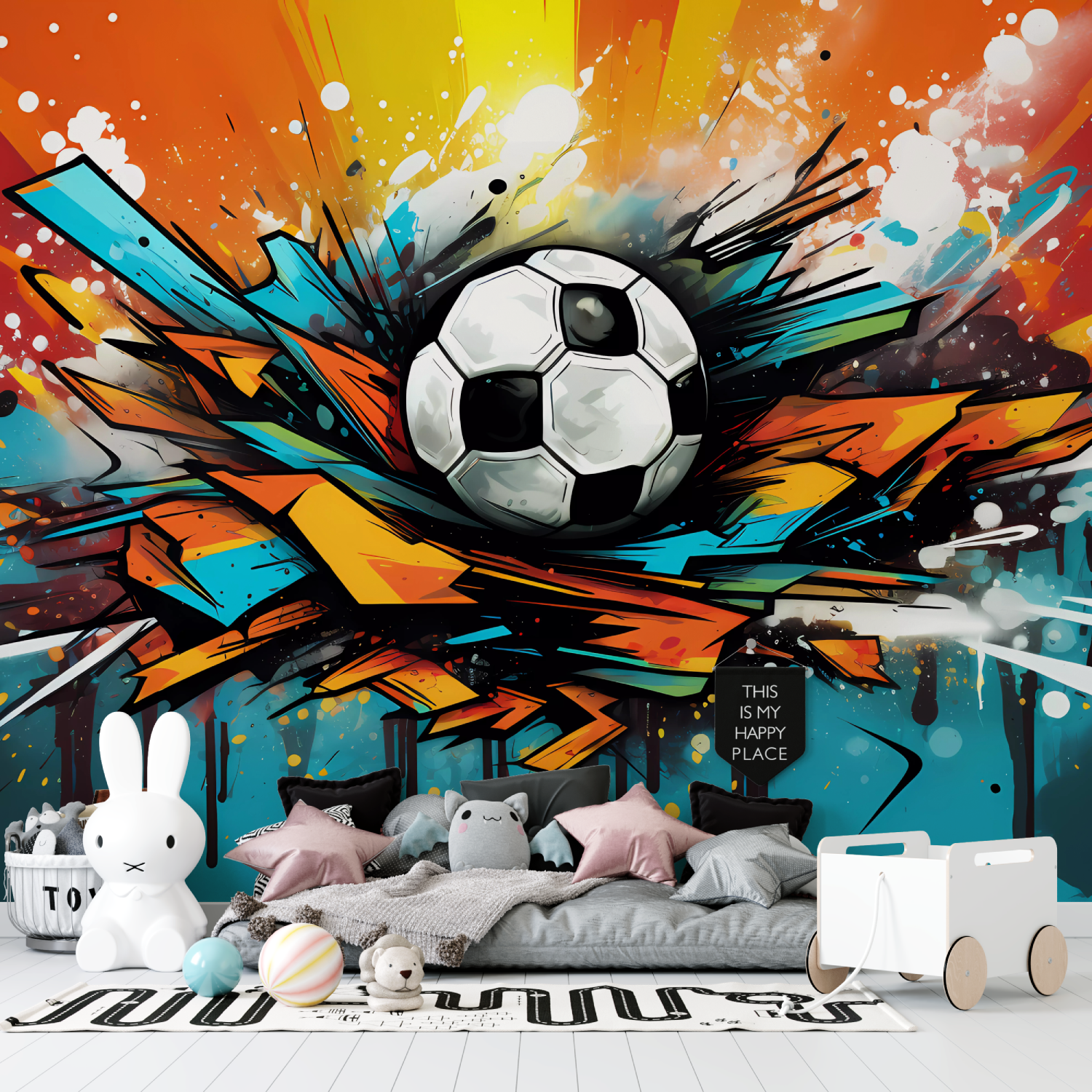 Papier peint graffiti ballon foot tapisserie garcon