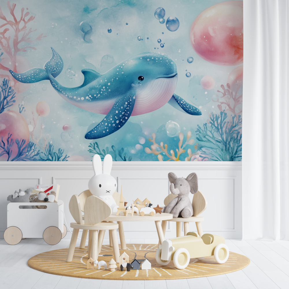Papier peint marin baleine bleue et douceur chambre de bebe