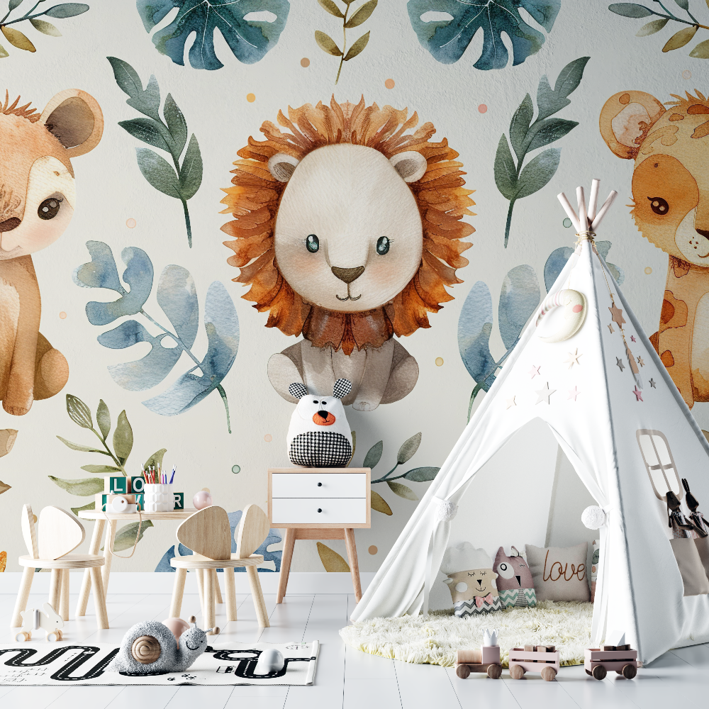 Papier peint lion scandinave chambre bebe