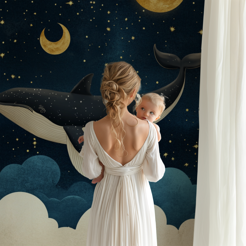 Papier peint baleine nocturne bb123