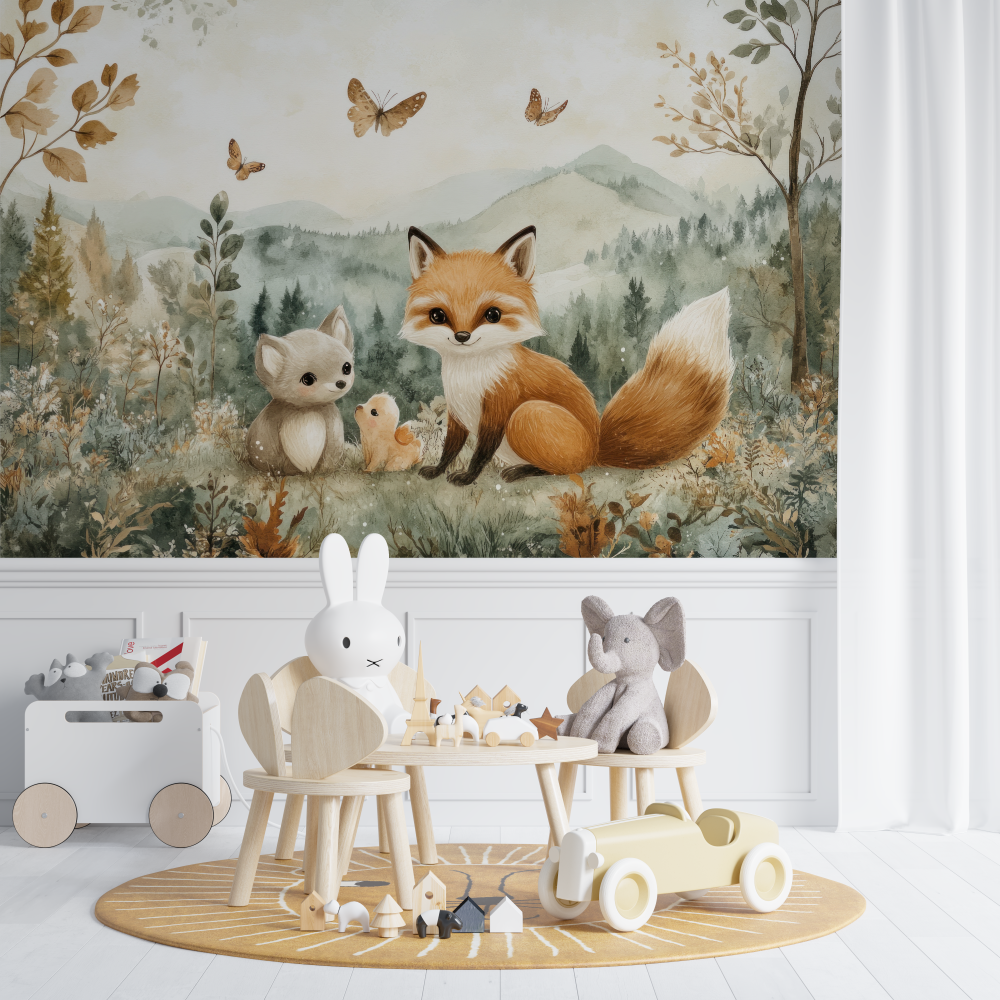 Papier peint renard et foret douce chambre de bebe