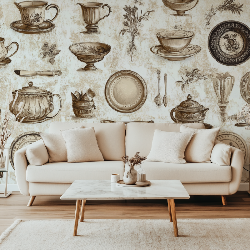 Papier peint vintage cuisine mural canape simple