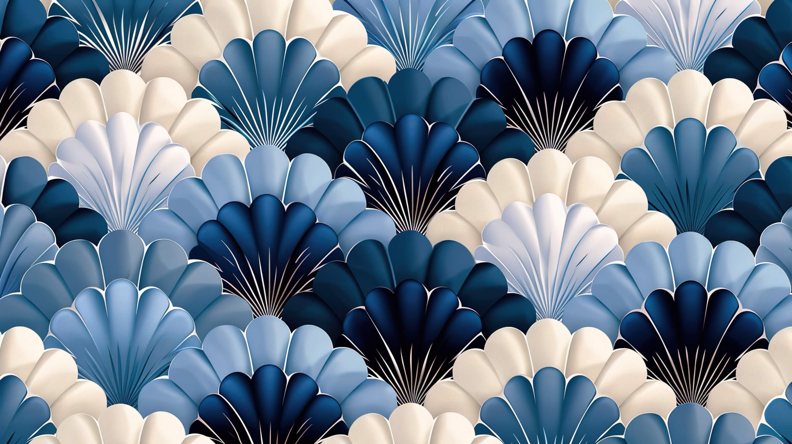 Papier Peint Art Déco Bleu Coquillages