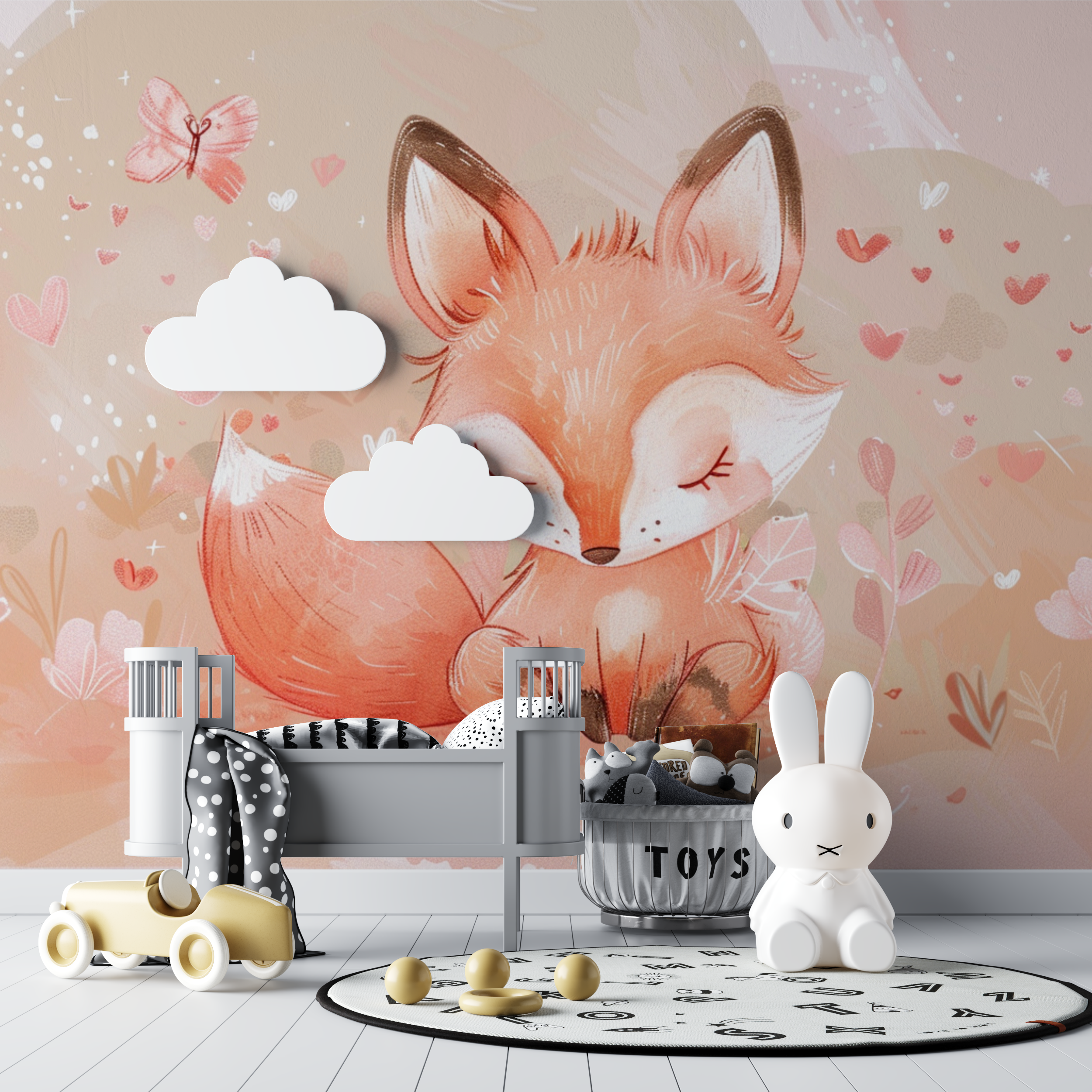 Papier peint renard bebe aquarelle fille bebe tipi