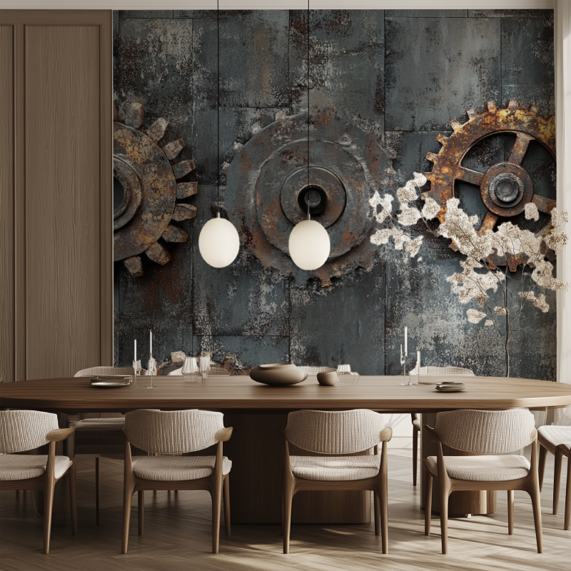 Papier peint vintage usine salle manger tendance