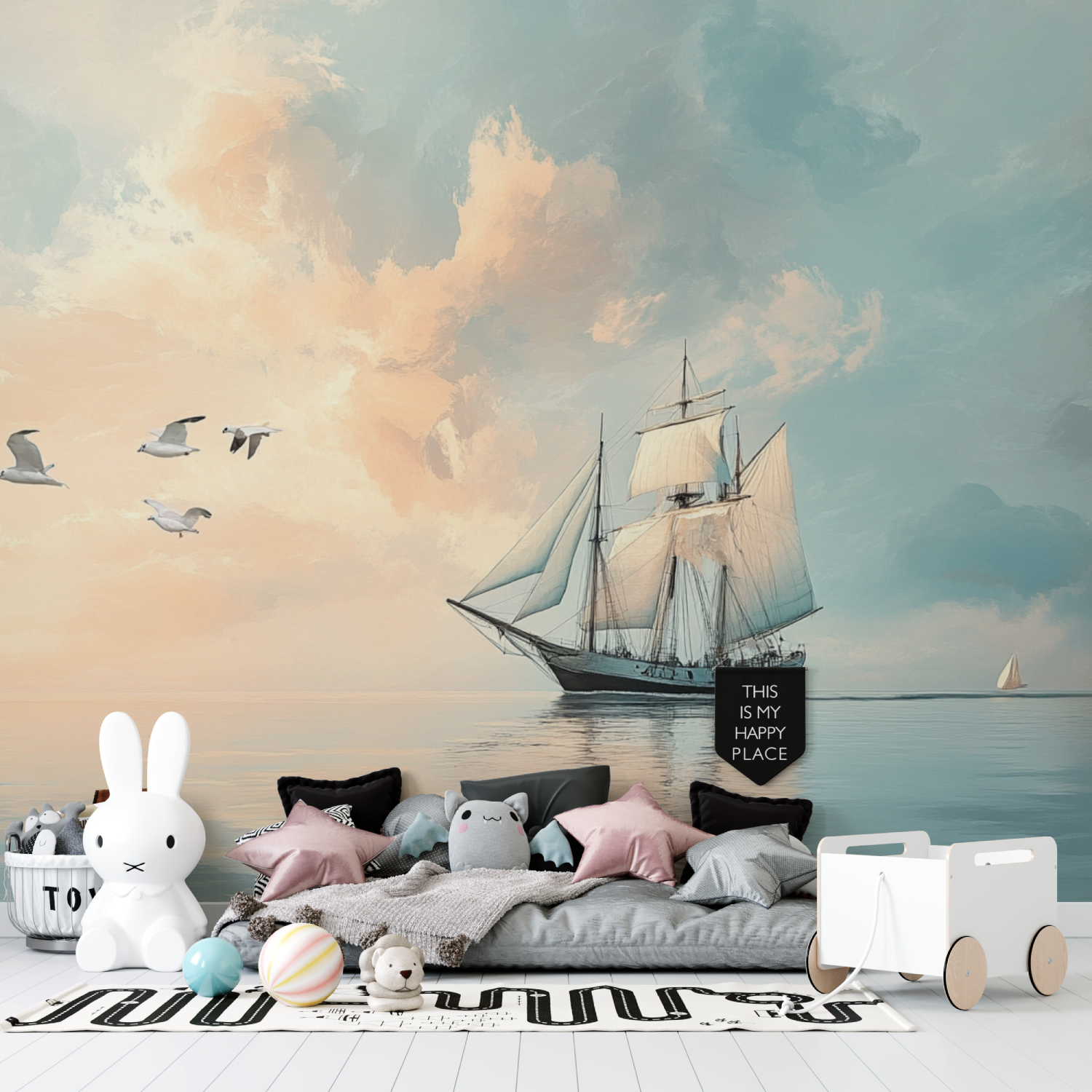 Papier peint marin voilier panoramique tapisserie garcon
