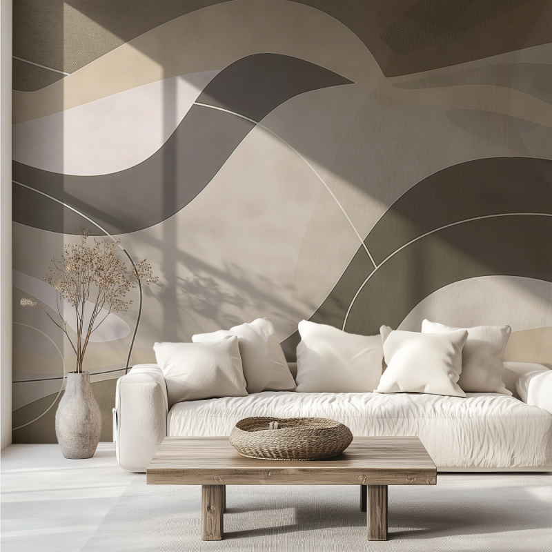 Papier peint panoramique lignes abstraites canape tendance