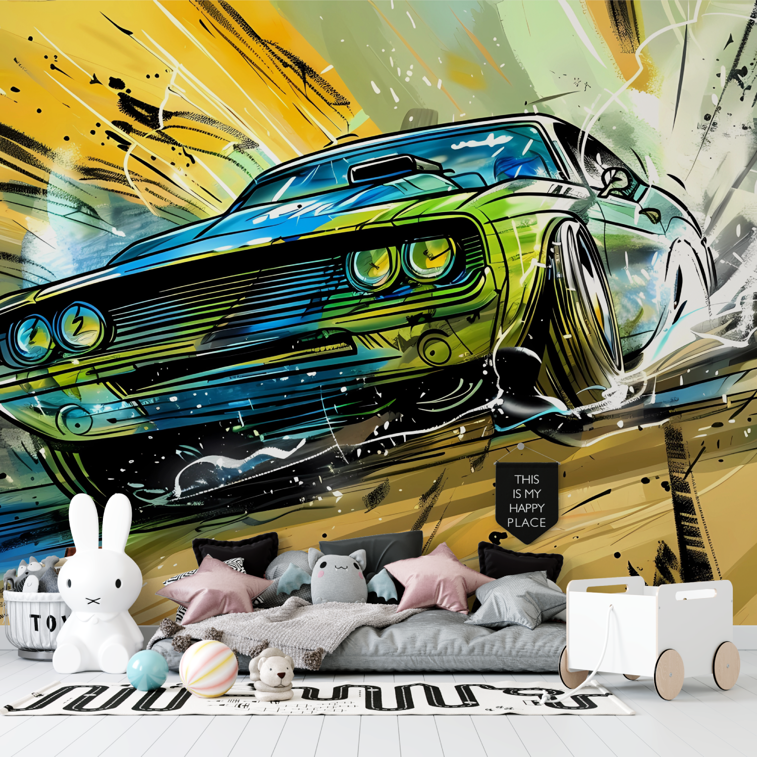 Papier peint voiture de sport graffiti tapisserie garcon