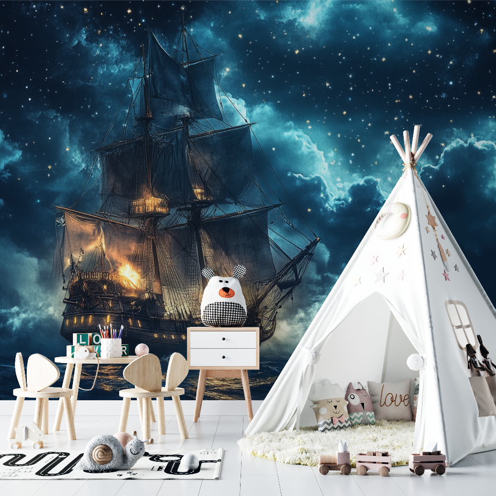 Papier peint pirate navire chambre bebe