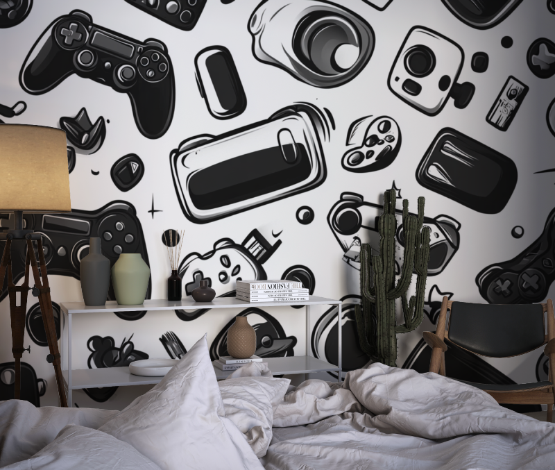 Papier peint esquisse de materiel de jeu chambre dado1