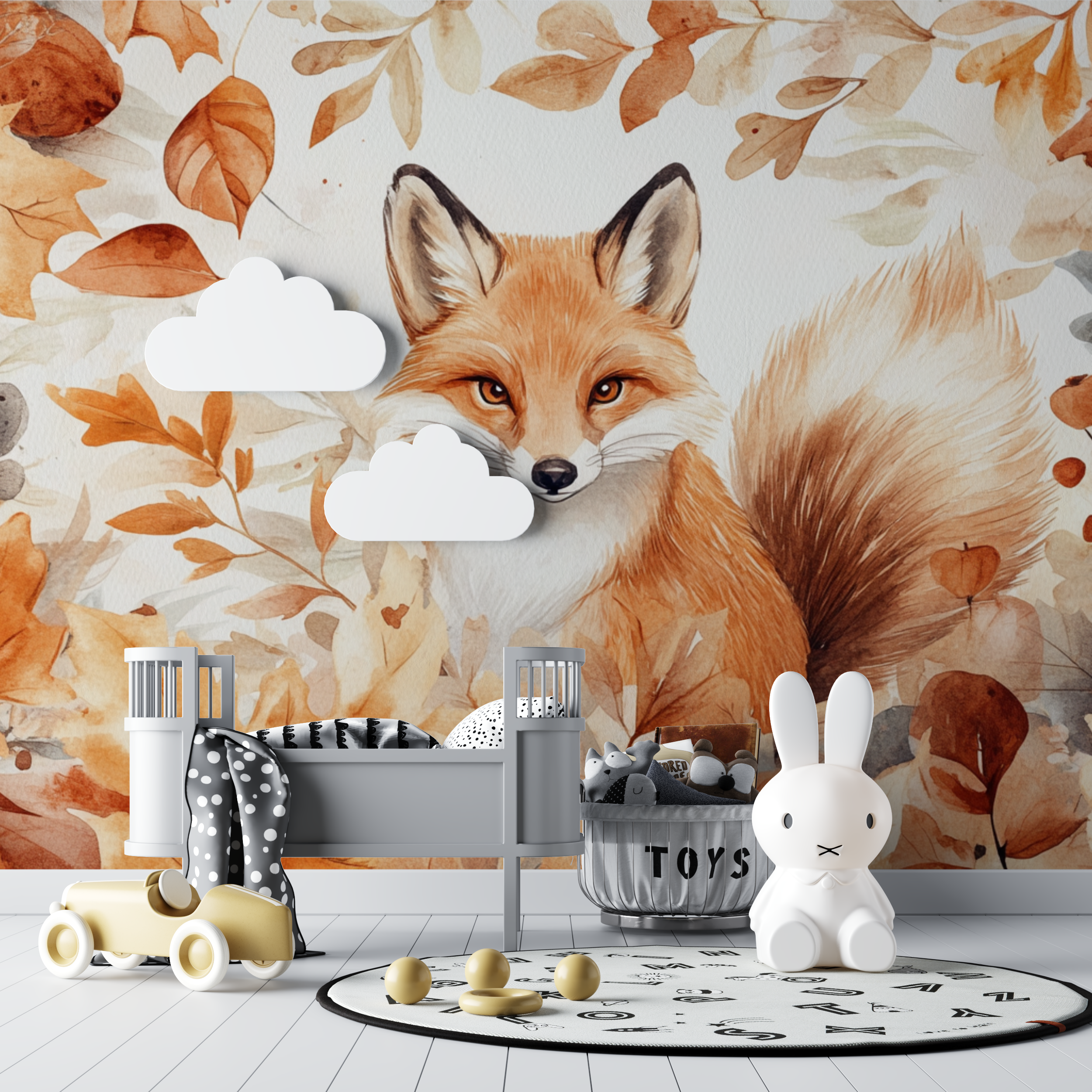 Papier peint renard en automne bebe tipi