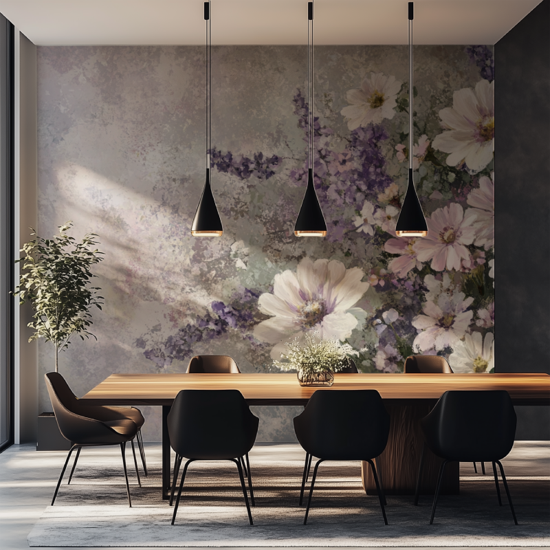 Papier peint fleur cottage salle manger tapisserie