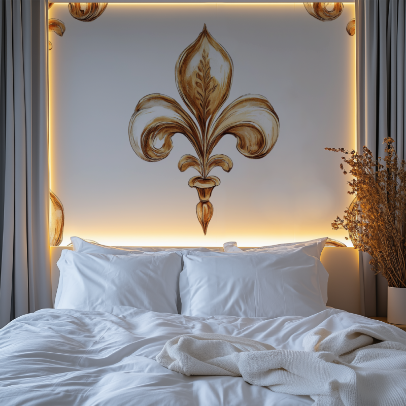 Papier peint fleur de lys fond blanc chambre premium