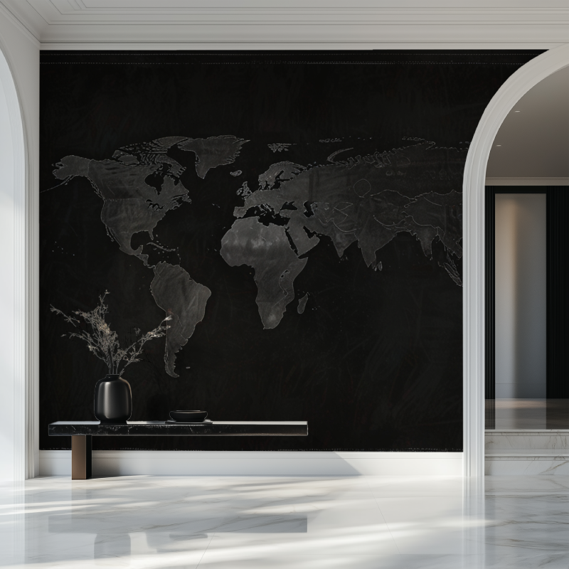 Papier peint carte du monde noir salon beau