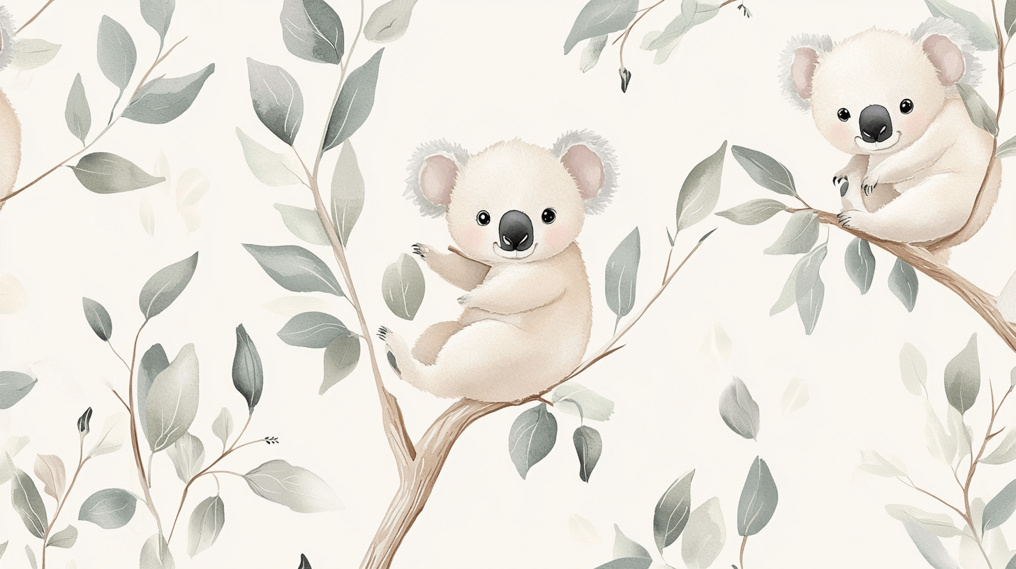 Papier Peint Koala Sur Fond Crème