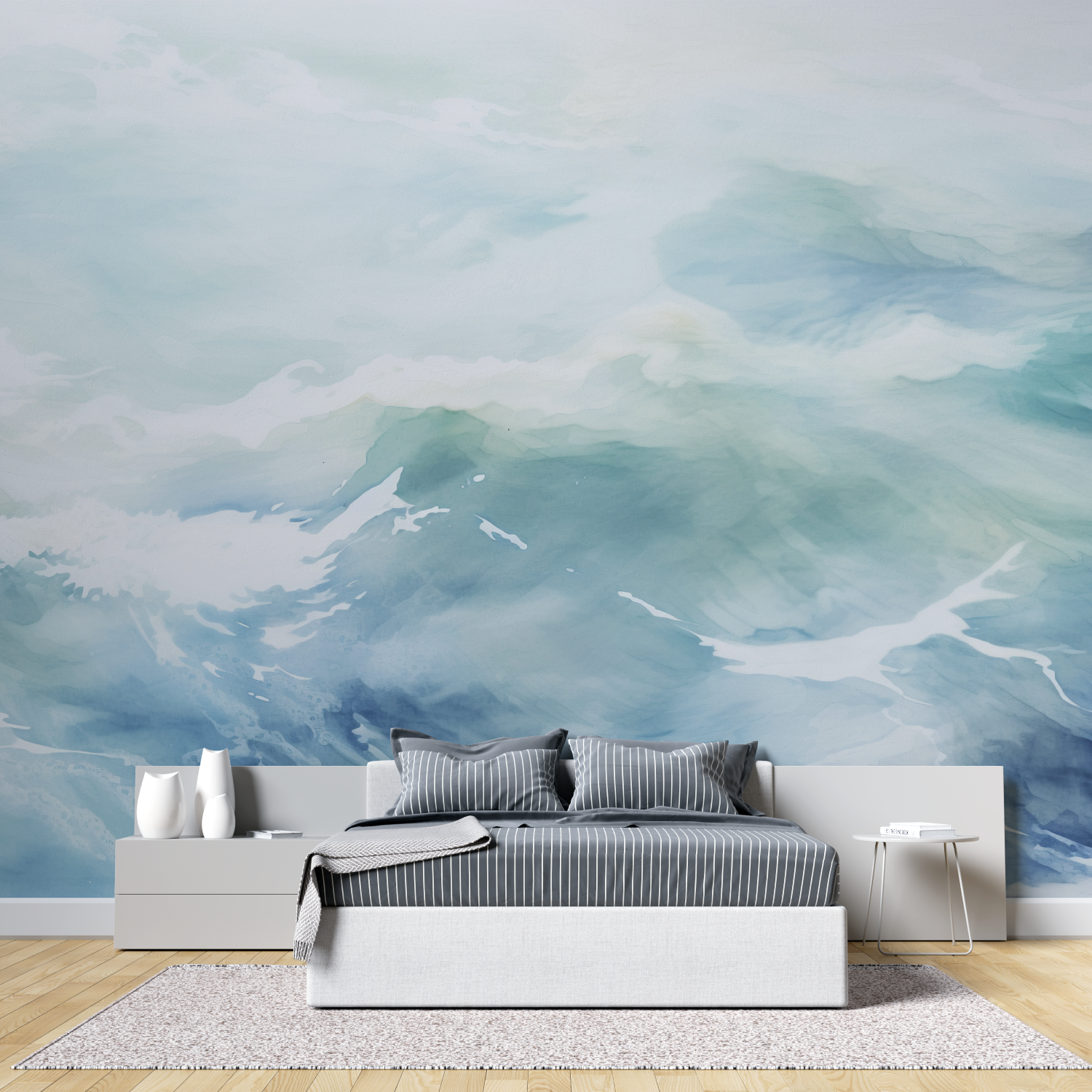 Papier peint aquarelle vague tete de lit