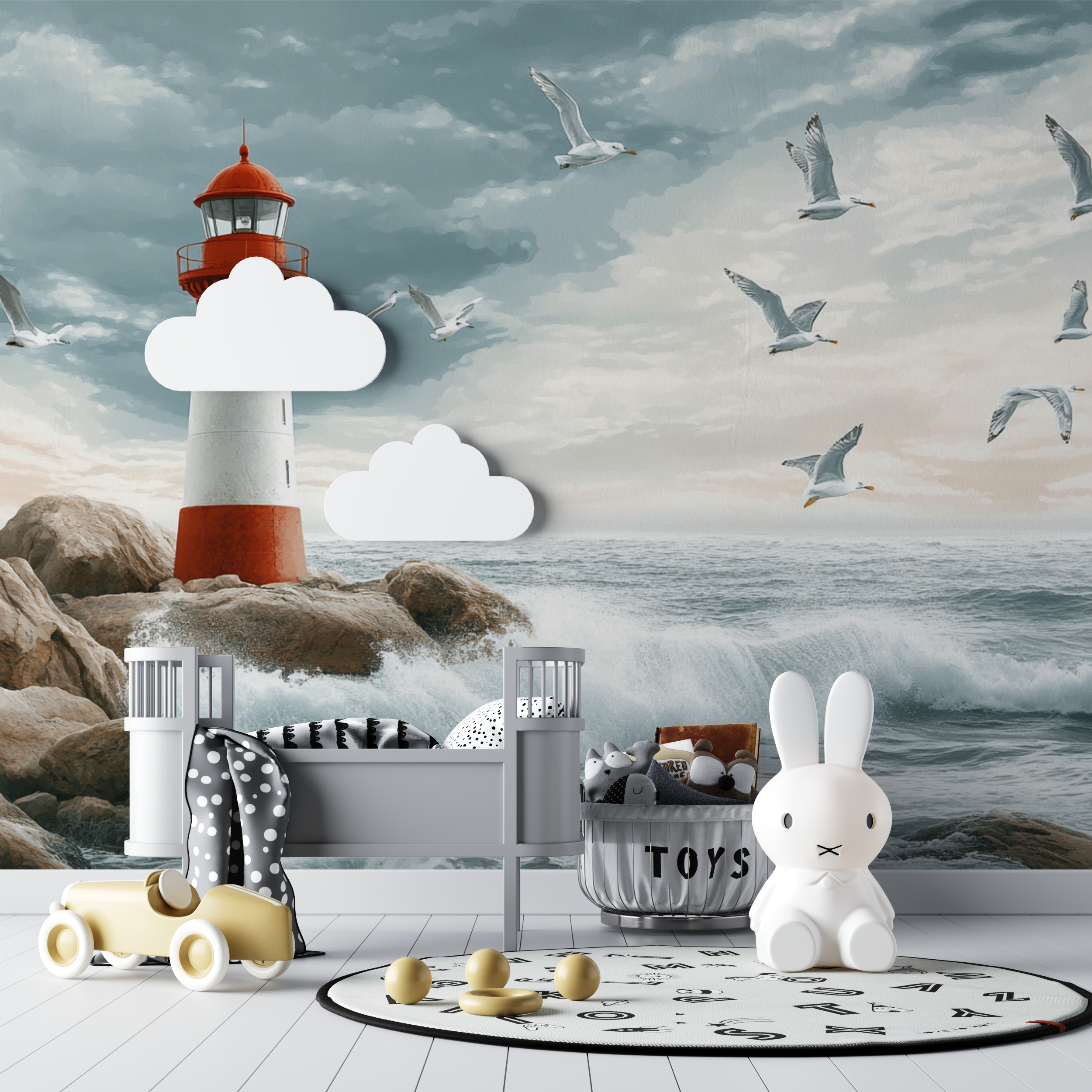 Papier peint phare mouettes bebe tipi