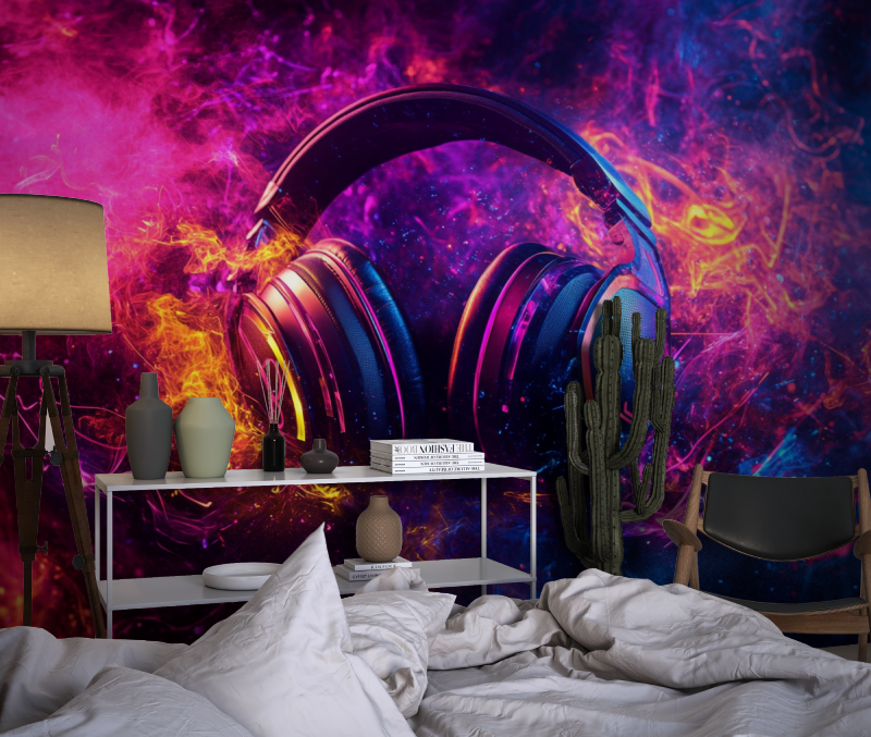 Papier peint casque grafitti en couleur chambre dado1