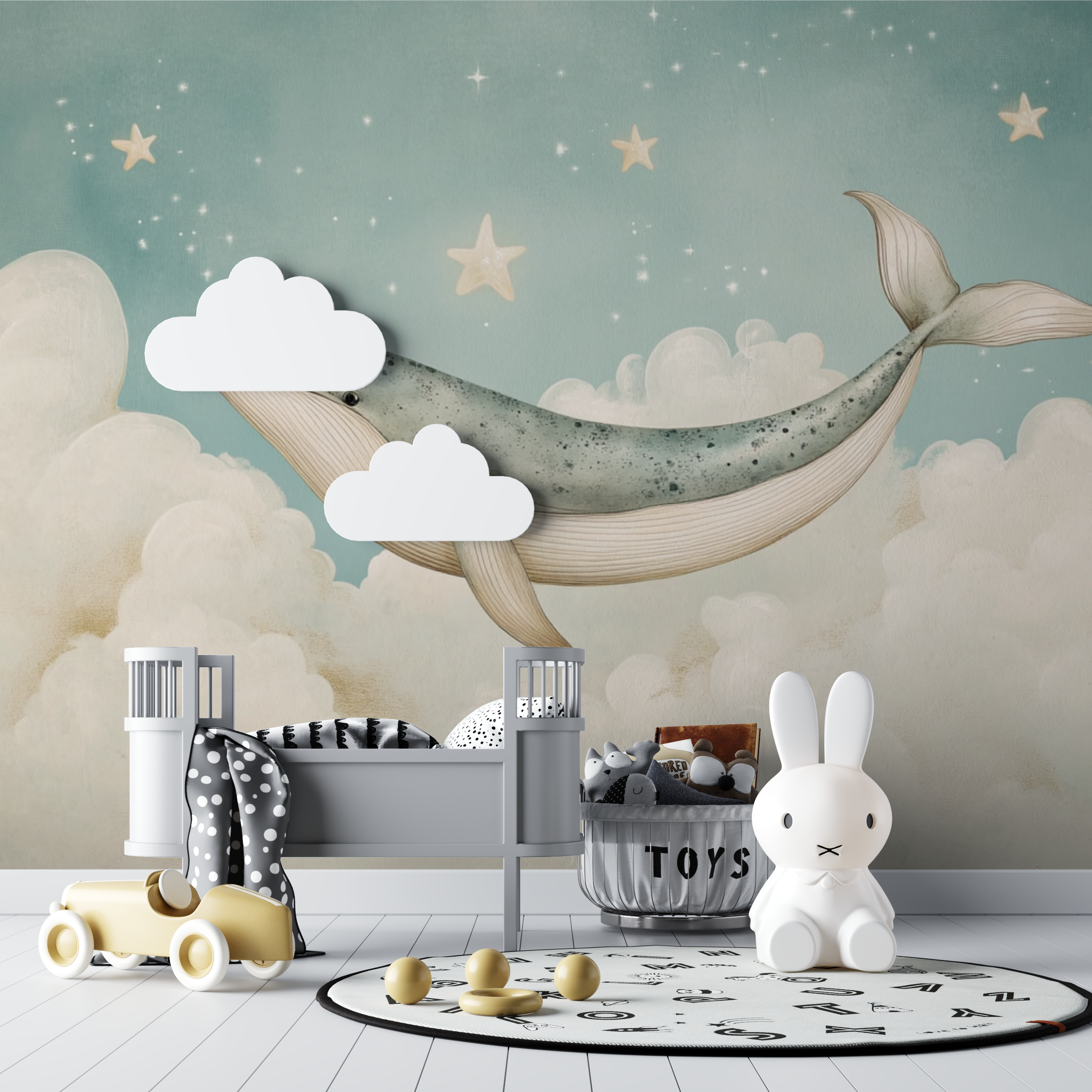 Papier peint baleine et nuages bebe tipi