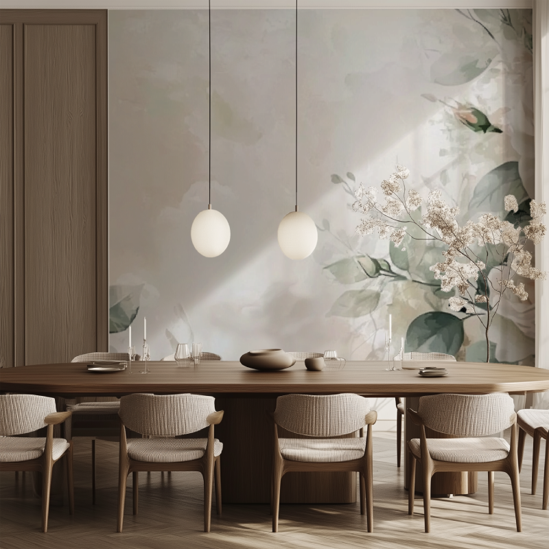 Papier peint fleur blanc et rose salle manger tendance