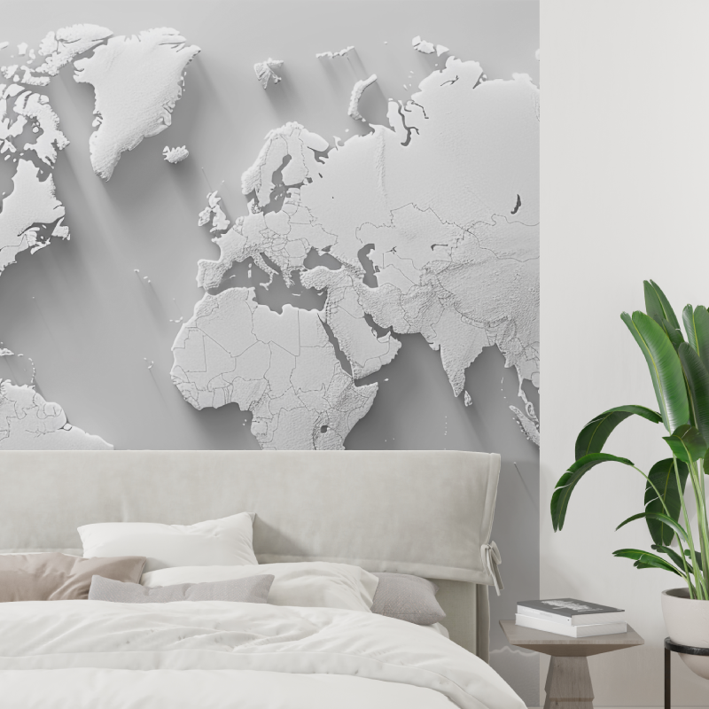 Papier peint carte du monde blanc tapisserie tendance