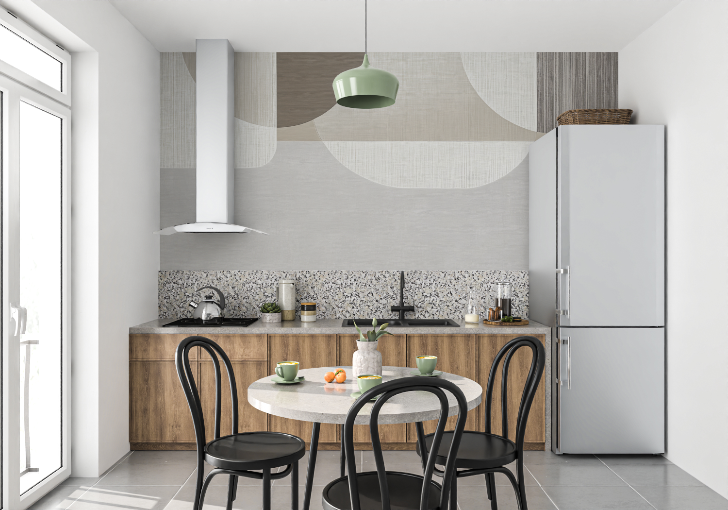 Papier Peint Gris Beige - mur cuisine