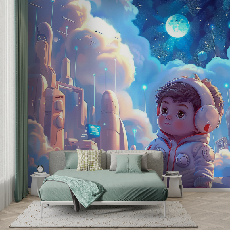 Papier peint chambre ado petit astronaute murs