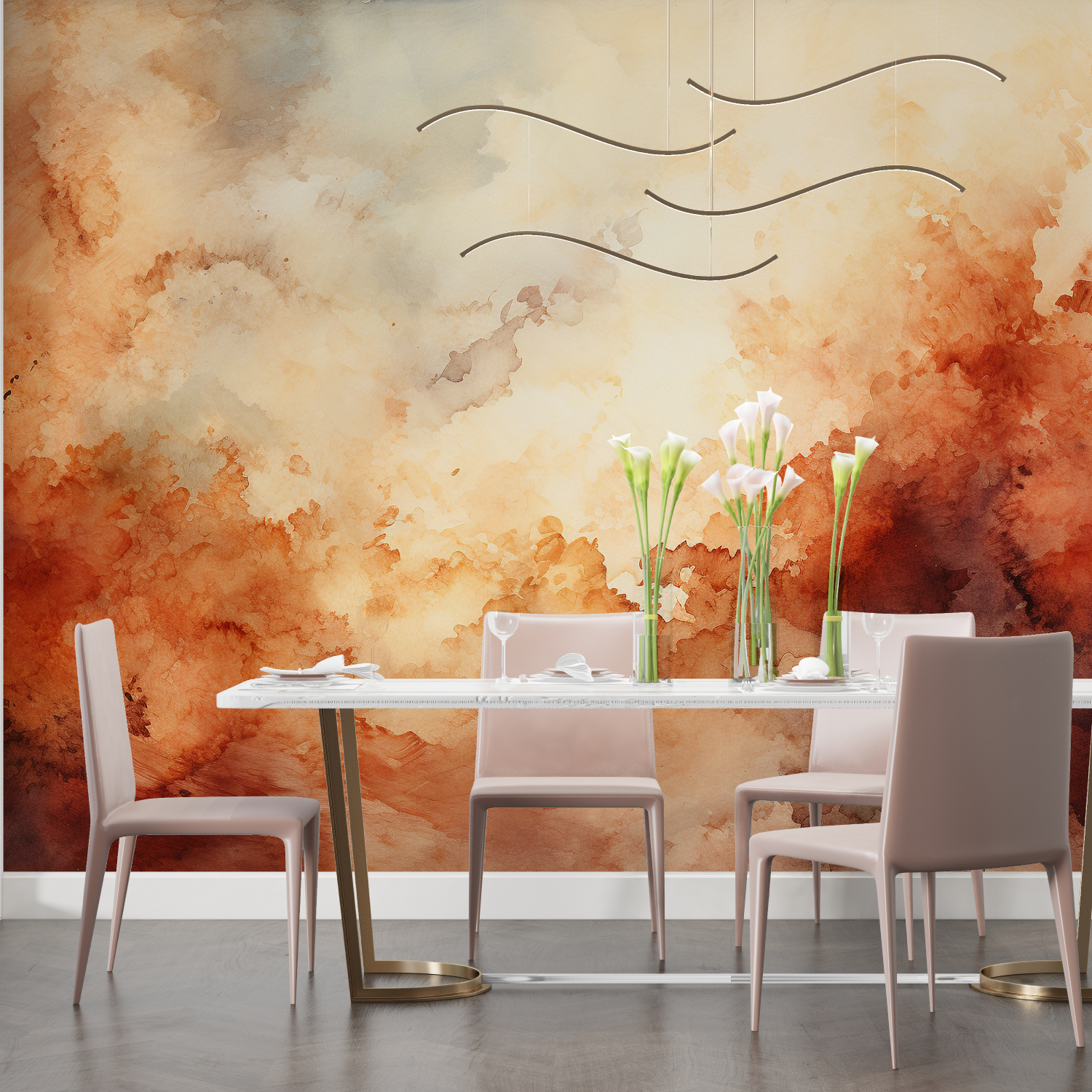 Papier peint aquarelle nuances foncee salon