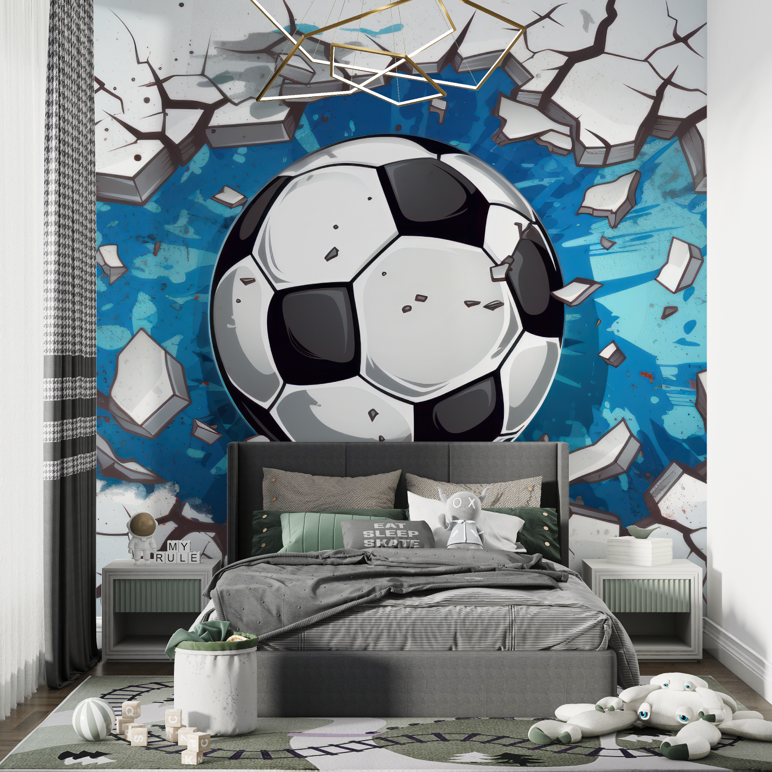 Papier peint 3d football grafitti chambre de garcon