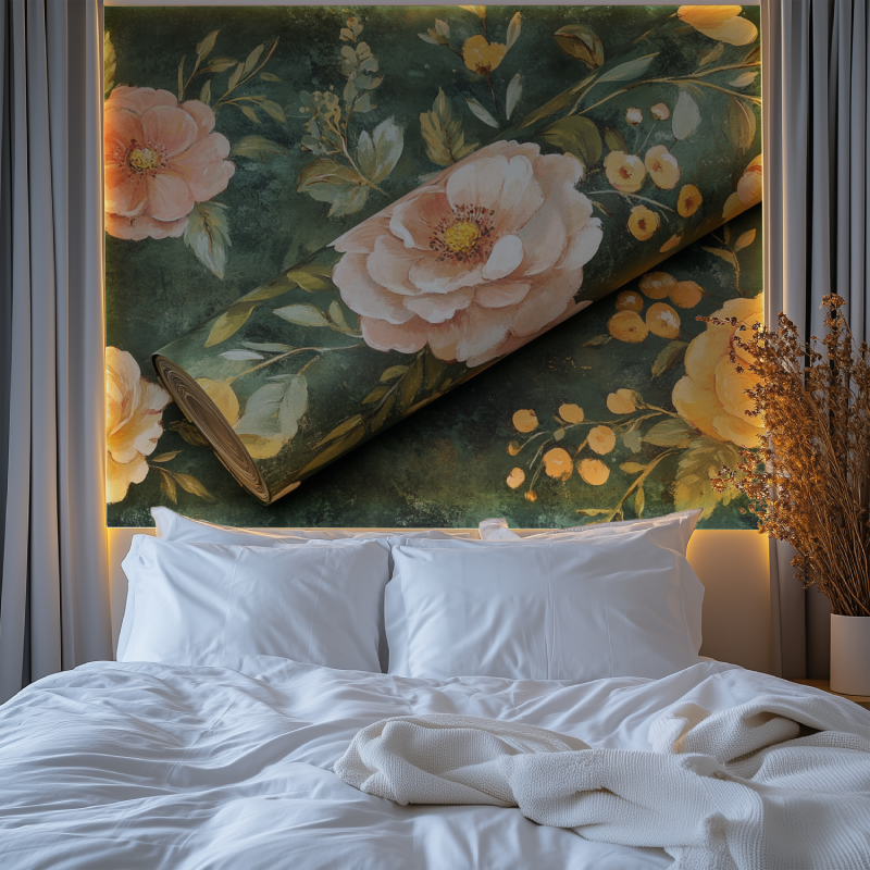 Papier peint fleur et feuillage chambre premium