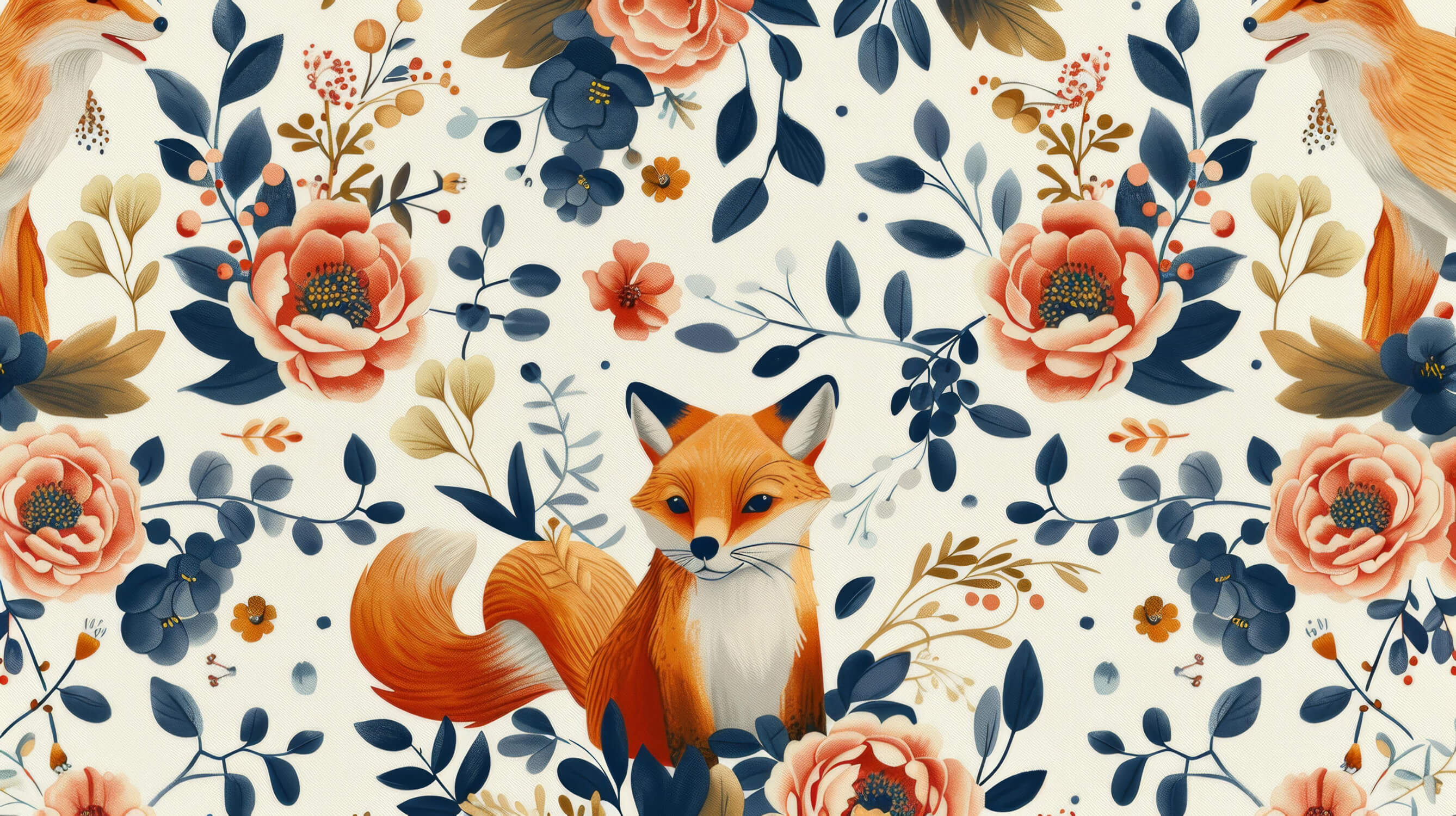 Papier Peint Renard Floral Vintage