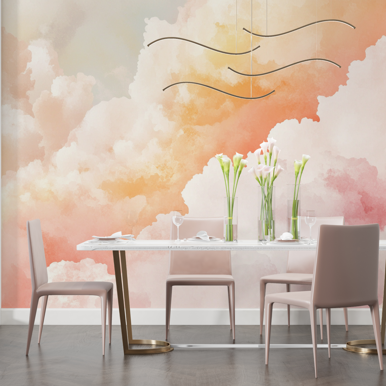 Papier peint aquarelle ciel nuageux au crepuscule salon