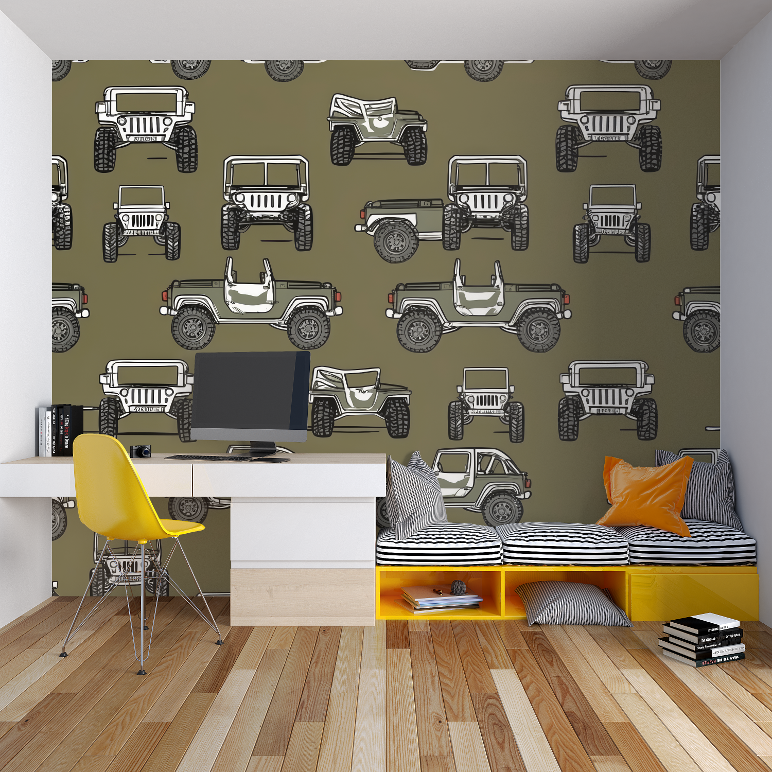 Papier peint motif voiture de rallye chambre garcon lit