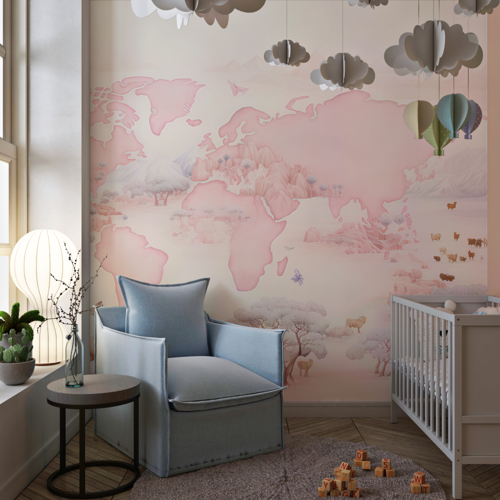 Papier peint carte du monde fille chambre de fille