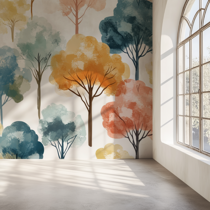 Papier peint arbre chambre fille mur simple