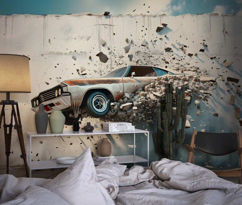 Papier peint xxl voiture blanc chambre dado1